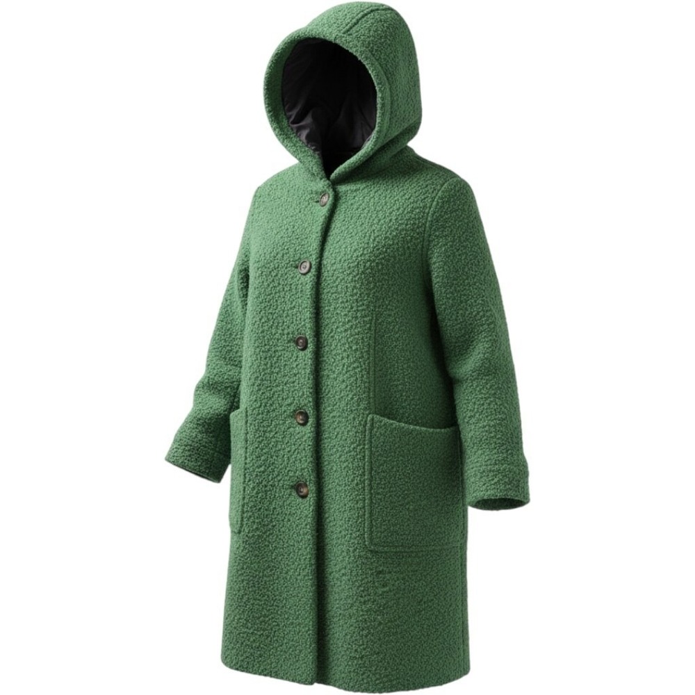 Boden Cambridge Textured Coat Womens 2R Green Boucle Wool Blend Hooded Long